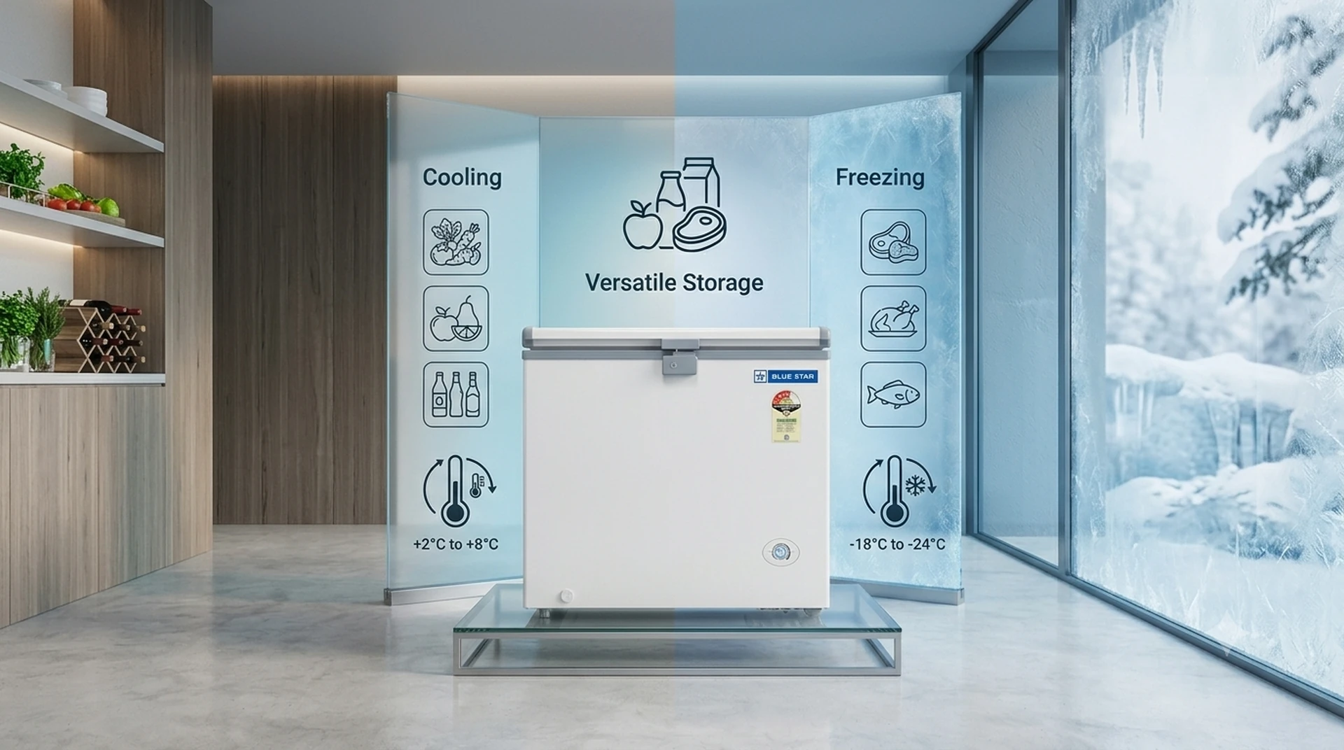 Blue Star CF3-130NEYW hard top deep freezer convertible technology cooling and freezing