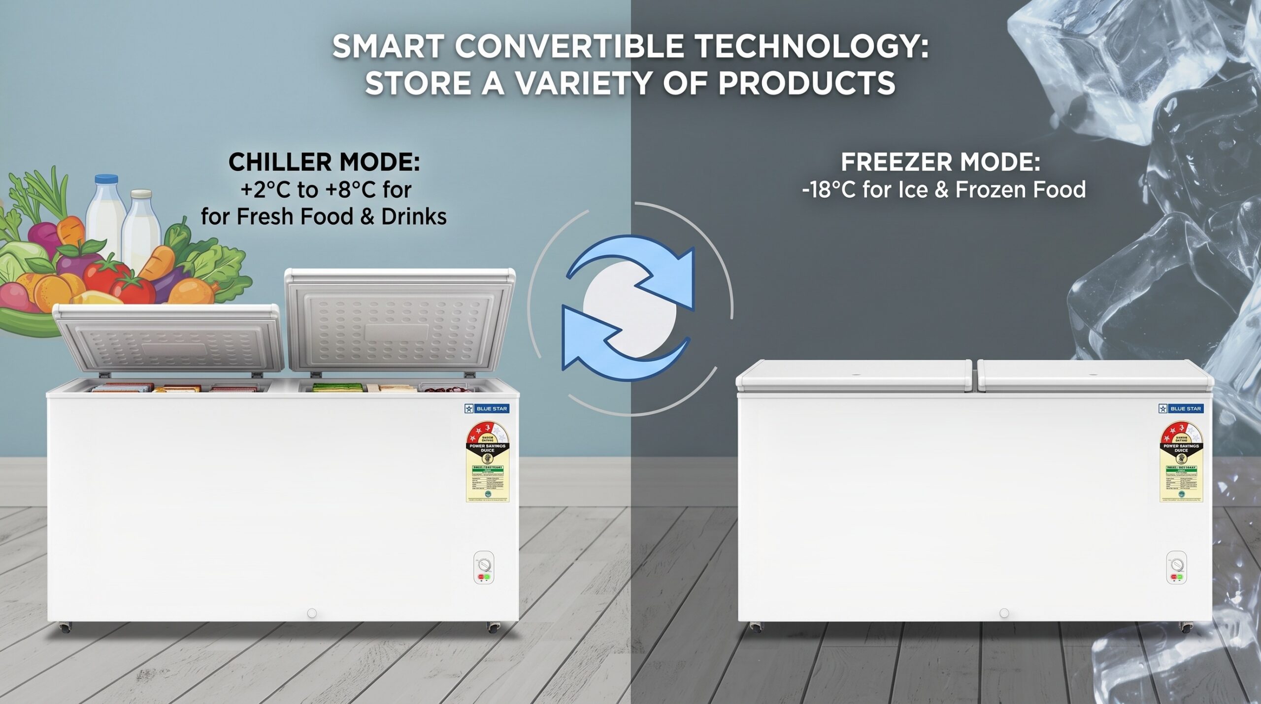 Blue Star Hard Top Deep Freezer for Ice Cream, Dairy and Frozen Food Storage