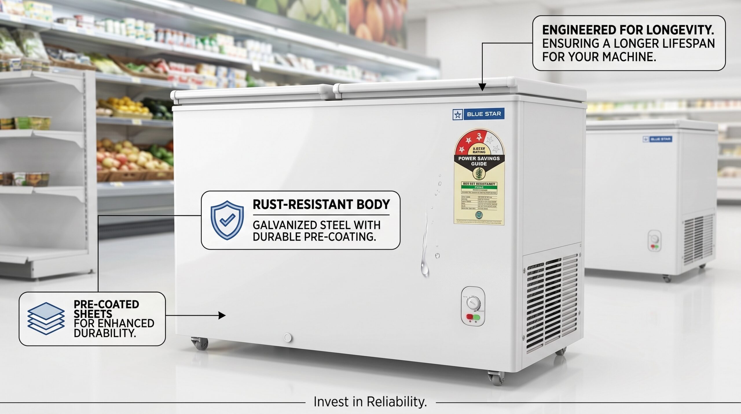 Blue Star Corrosion Resistant Hard Top Deep Freezer with Galvanized Steel Body