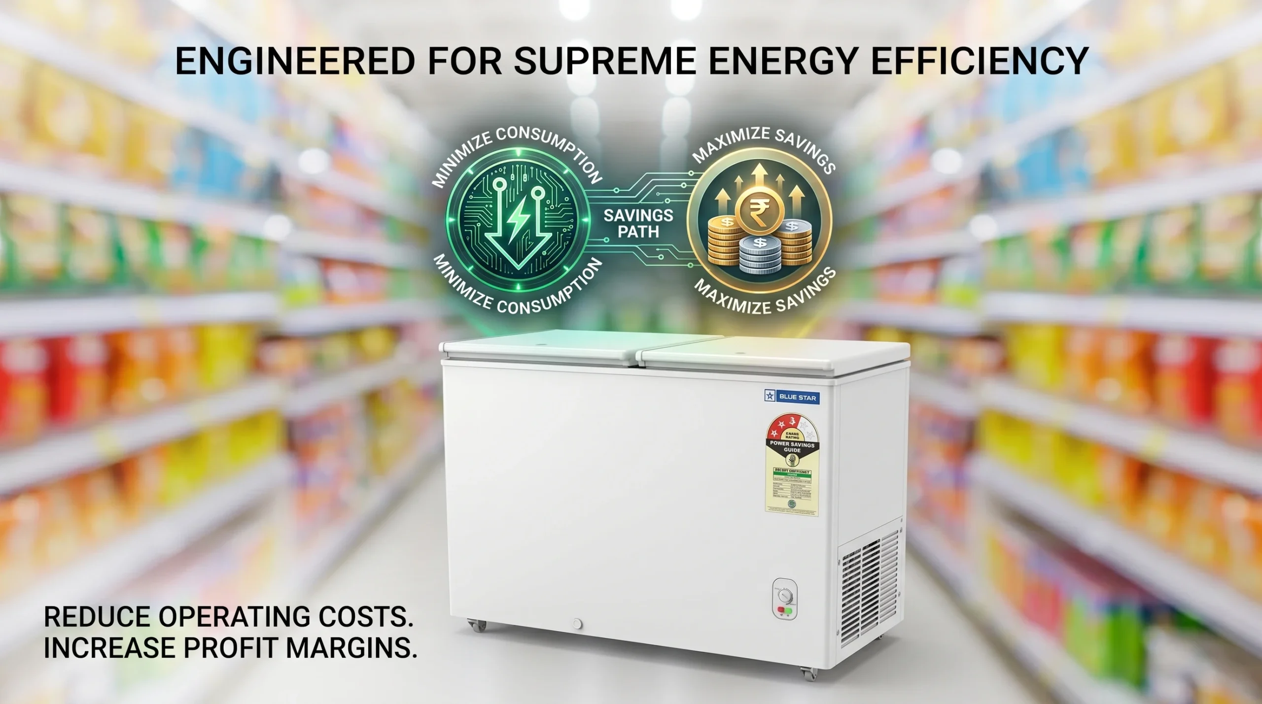Blue Star hard top deep freezer engineered for supreme energy efficiency and power savings