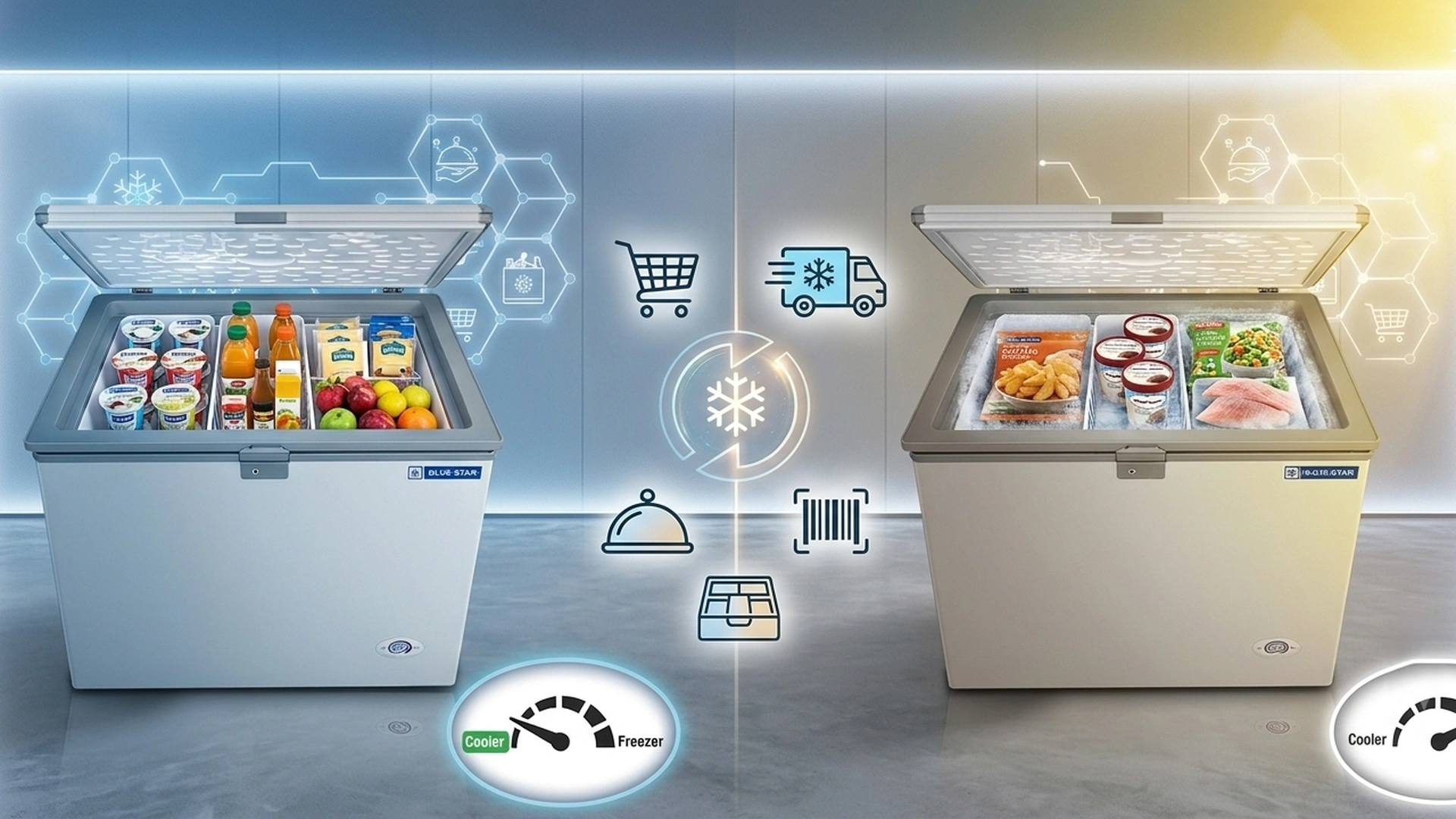 Blue Star deep freezer HT3-N180 dual unit comparison in cooler mode and freezer mode