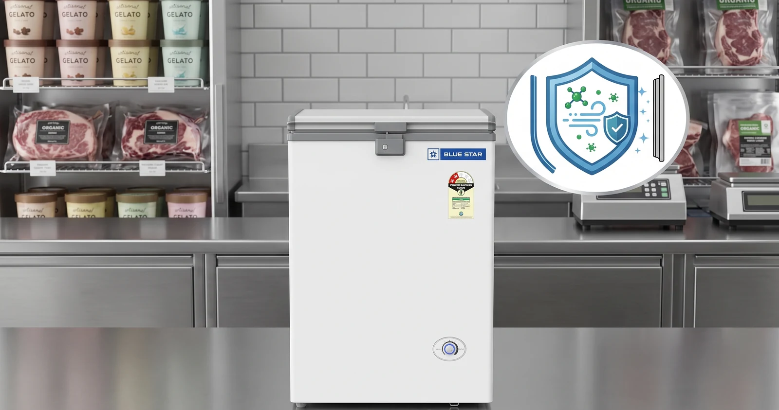 Anti-bacterial removable gasket on Blue Star hard top deep freezer