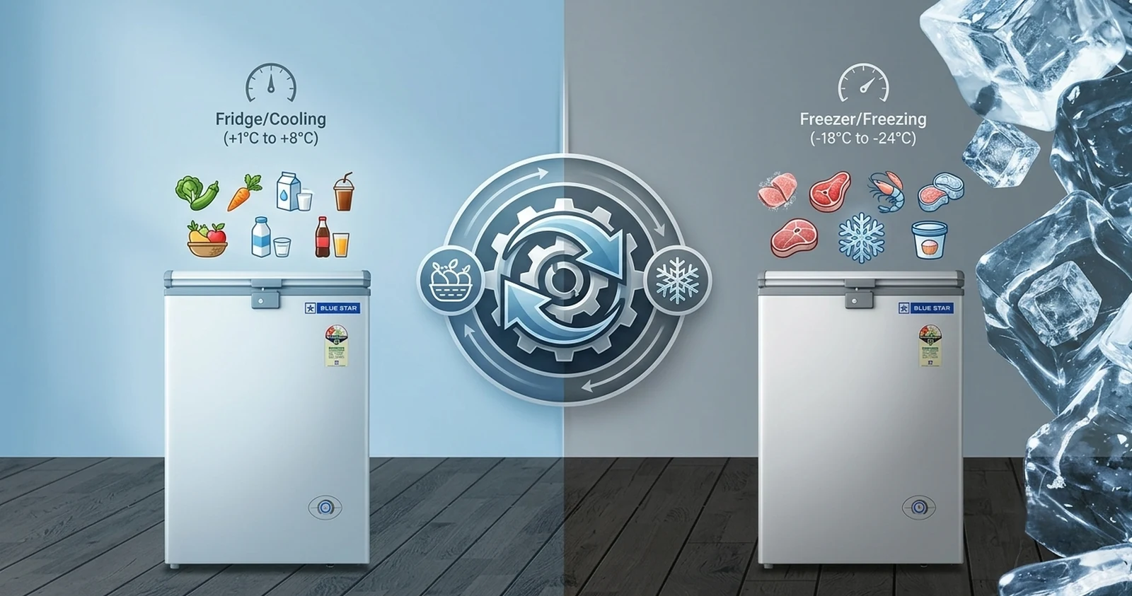 Blue Star hard top deep freezer with convertible technology for fridge and freezer modes