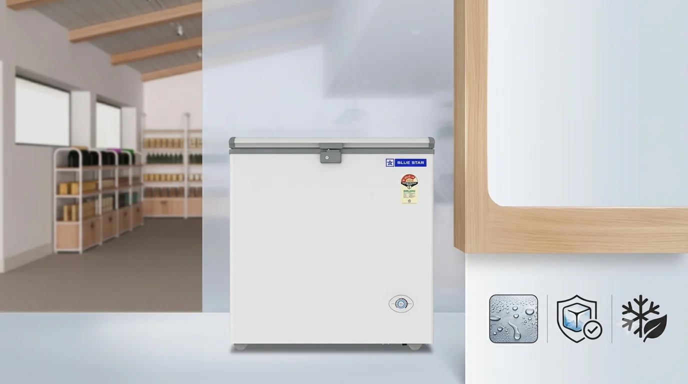 Frosted inner lid design of Blue Star cf4-230neyw deep freezer preventing condensation