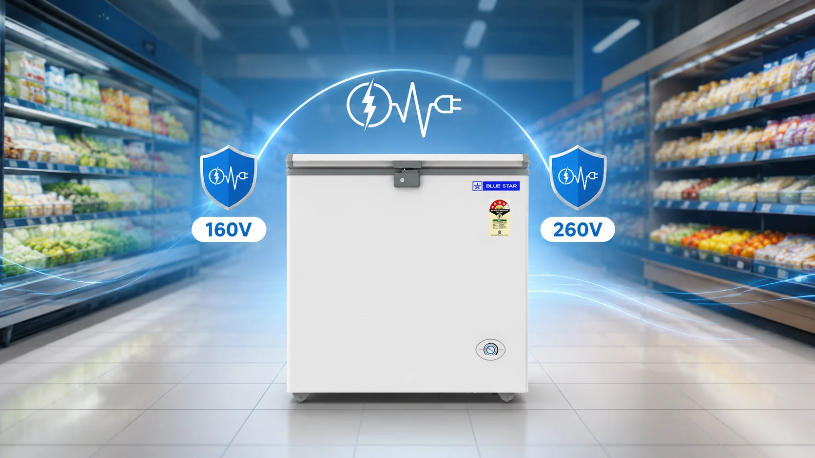 Blue Star cf4-230neyw deep freezer wide voltage tolerance range stabilizer free operation