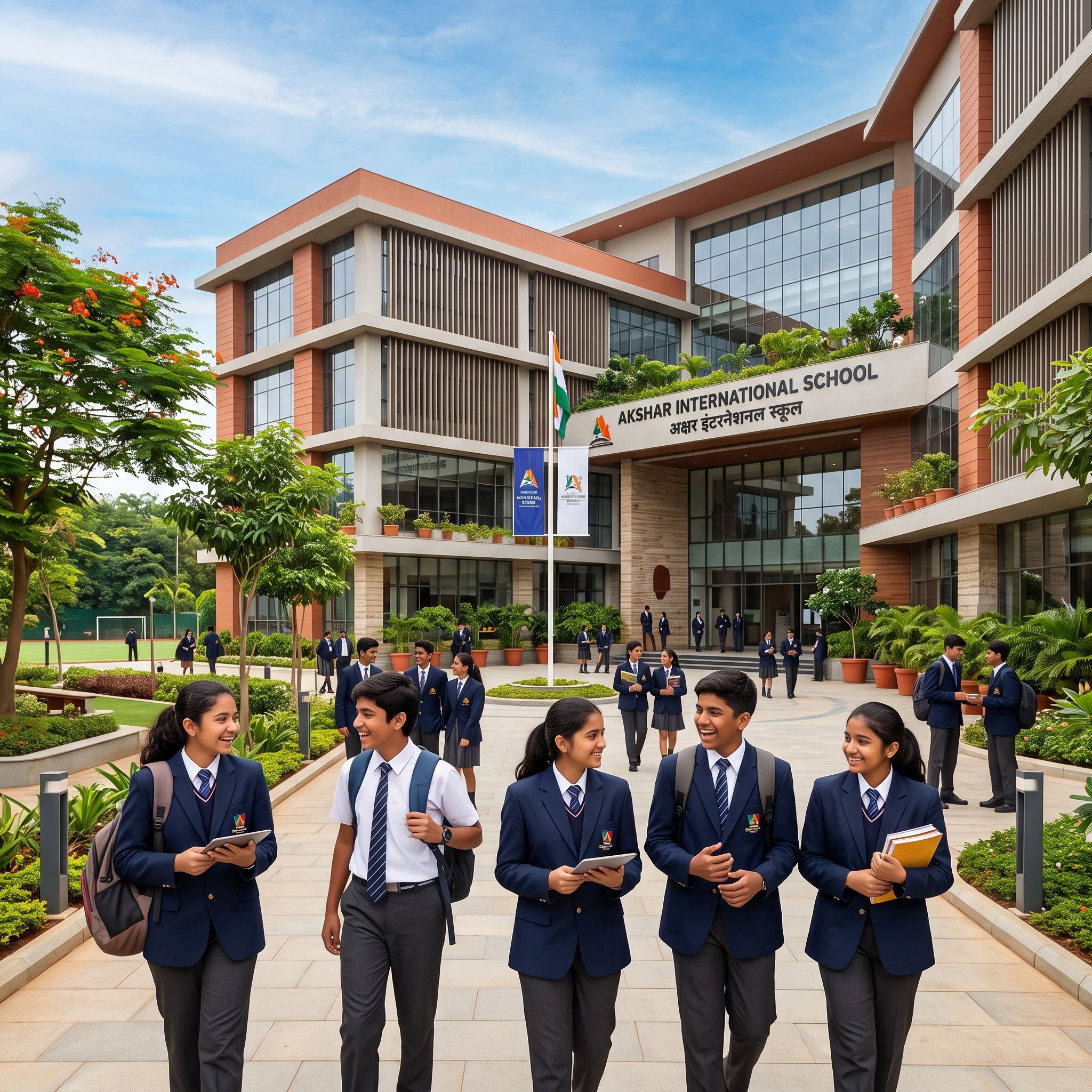 Students at a modern school using commercial drinking water cooling solutions