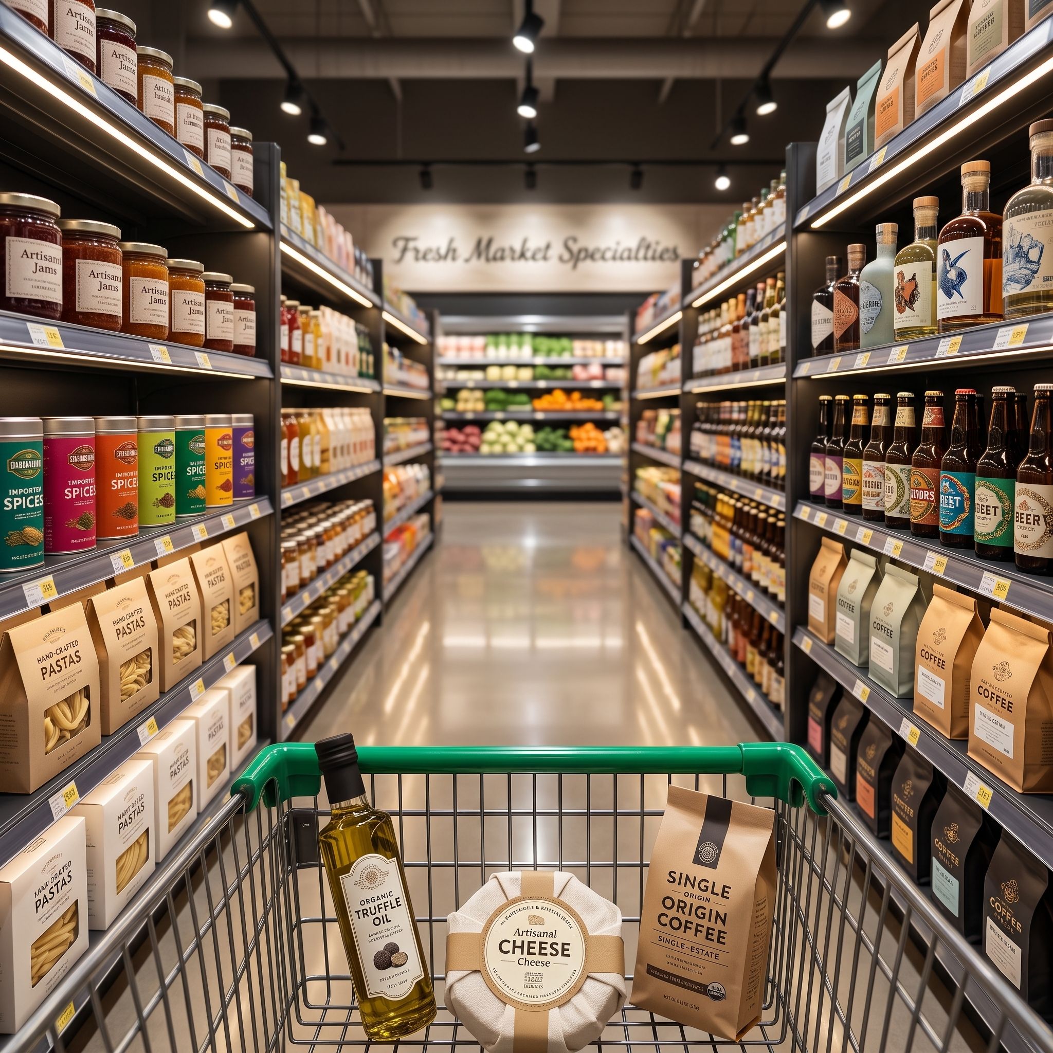 Modern supermarket with commercial display refrigeration systems