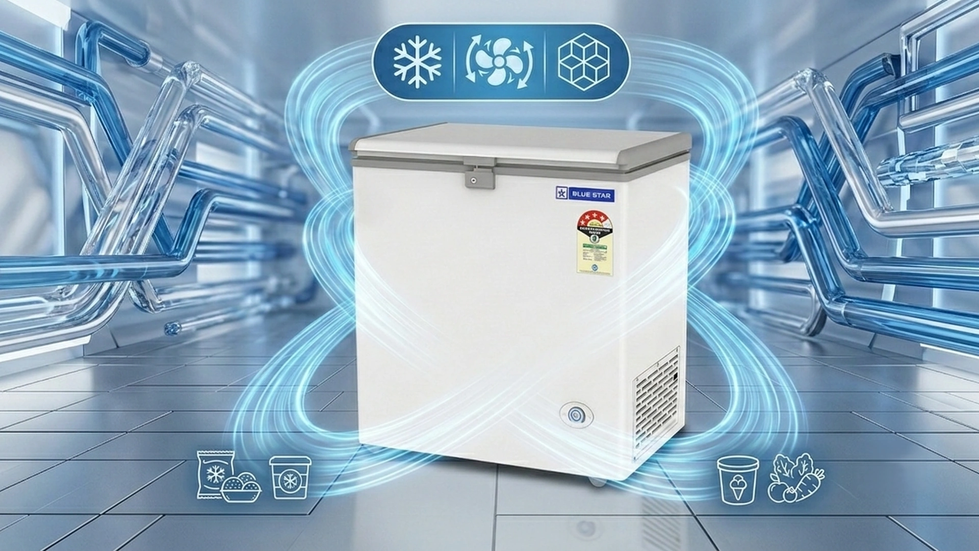 Blue Star CF4-180NEYW deep freezer with Quadra cool technology for even cooling