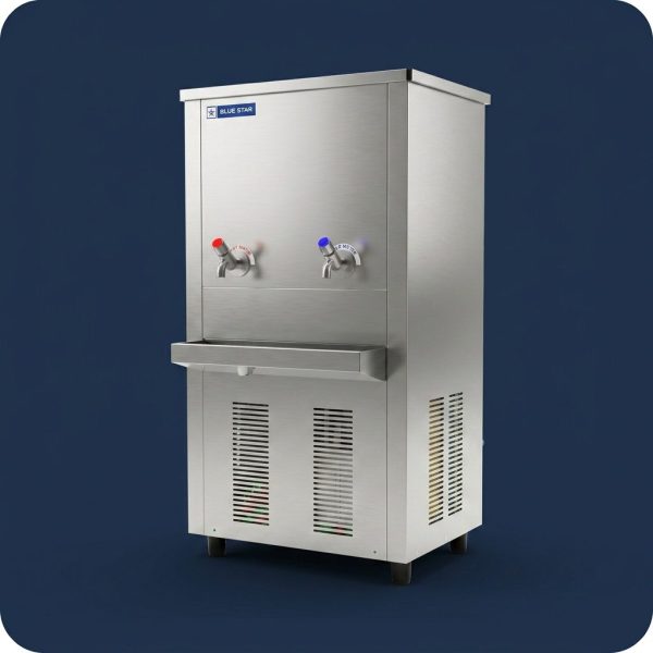 Blue Star SWC150150SS stainless steel water cooler with hot and cold water dispensing taps.